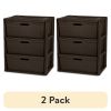 (2 pack) Wide 3 Drawer Tower, Easy to Assemble with Removable Decorative Cross-Weave Plastic Drawers, Tool-Free, Brown