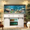 75 Gallon Fish Tank Stand with LED Light &Power Outlets, 55-75 Gallon Aquarium Stand with Sliding Fluted Doors, 2 Large Cabinet and Storage Shelves, C