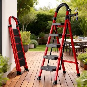 Heavy Duty 500 lbs Folding Step Ladder, Steel Step Stool with Wide Anti-Slip Pedals, Safety Lock and Handrails, Portable Multi Purpose Ladder for Home
