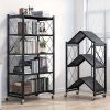 5Tier Heavy Duty Foldable Metal Rack Storage Rack, Removable Organizing Rack with Wheels, Suitable for Garage Kitchen, Black Kitchen Storage Rack, Gar
