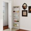 Behind The Door 69" Tall Bookcase with 4 Shelves and 5 hooks, Space-Saving Narrow storage cabinet for Living Room, Children's Room, Study Room, Kitche