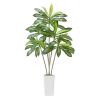 Artificial Dracaena Tree 6 ft, Fake Palm Tropical Plants with White Tall Planter, Faux Floor Silk Plant in Pot, Large Trees for Home Office Living Roo