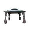 12' X 12' Hardtop Gazebo, Aluminum Metal Gazebo with Galvanized Steel Double Roof Canopy, Curtain and Netting, Permanent Gazebo Pavilion for Patio, Ba