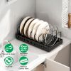 Adjustable Carbon Steel Sliding Cookware Storage Rack, Anti-Rust Pull Out Pan Lid Holder for Cutting Boards Baking Sheets Bakeware-black