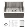 25"x22" Undermount Handmade Stainless Steel Kitchen Sink,18 Gauge Small Single Bowl Bar Sink with Drain Kit