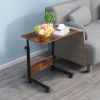 Adjustable Height Mobile Computer Desk 80cm Vintage Wood Desk with Panel Black Steel Frame Rolling Workstation Particle Board Desktop for Home Office