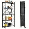 5Tier Heavy Duty Foldable Metal Rack Storage Rack, Removable Organizing Rack with Wheels, Suitable for Garage Kitchen, Black Kitchen Storage Rack, Gar