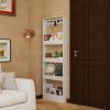 Behind The Door 69" Tall Bookcase with 4 Shelves and 5 hooks, Space-Saving Narrow storage cabinet for Living Room, Children's Room, Study Room, Kitche