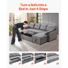U Shaped Sofa Bed, Convertible Sofa Bed with 2 Side Pockets, 2 Pillows and Double Chaise, 6-Seat Pull Out Sleeper Couch with Large Storage Capacity fo