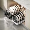 Adjustable Carbon Steel Sliding Cookware Storage Rack, Anti-Rust Pull Out Pan Lid Holder for Cutting Boards Baking Sheets Bakeware-black