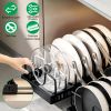 Adjustable Carbon Steel Sliding Cookware Storage Rack, Anti-Rust Pull Out Pan Lid Holder for Cutting Boards Baking Sheets Bakeware-black