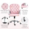 Velvet Office Chair Button Tufted Adjustable Swivel with Padded Armrests Pink