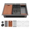 33 Inch Top Mount Drop-In Single Bowl Workstation Gunmetal Black Stainless Steel Kitchen Sink With Bottom Grid and Basket Drain, Roll-Up Drying Rack,