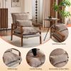 Cloud Shaped Indoor Leisure Chair with Solid Wood Armrest, Metal Frame, Chenille Fabric Accent Chair with Lumbar Pillow, Single Sofa Chair Khaki