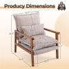 Cloud Shaped Indoor Leisure Chair with Solid Wood Armrest, Metal Frame, Chenille Fabric Accent Chair with Lumbar Pillow, Single Sofa Chair Khaki