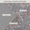 Machine Washable Area Rug 4x6, Non-Slip Traditional Flower Print Floor Carpet for Living Room, Bedroom, Grey and Brown