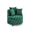 Velvet Upholstered Swivel Chair for Living Room, with Button Tufted Design and Movable Wheels, Including 3 Pillows, Green