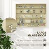 5-Tier Display Cabinet, Wall-Mounted Display Case with 2 Glass Doors and Adjustable Shelves, Oak