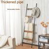 10-Tier Wooden Blanket Ladder with 5 Removable Hooks, Farmhouse Wall-Mounted Quilt Rack & Freestanding Towel Storage Shelf for Living Room and Bathroo