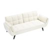 74 inch beige sofa soft two armrests throw pillow pillow comfortable fit apartment bedroom small space