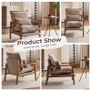 Cloud Shaped Indoor Leisure Chair with Solid Wood Armrest, Metal Frame, Chenille Fabric Accent Chair with Lumbar Pillow, Single Sofa Chair Khaki