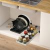 Adjustable Carbon Steel Sliding Cookware Storage Rack, Anti-Rust Pull Out Pan Lid Holder for Cutting Boards Baking Sheets Bakeware-black