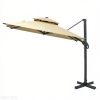 10ft Beige Hanging Cantilever Patio Umbrella Square Shape Aluminum Cross Base Tilt 360-Degree Rotation for Outdoor Relaxation
