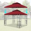 10x10 Ft Outdoor Patio Gazebo Replacement Canopy,Double Tiered Gazebo Tent Roof Top Cover Only wavy border(Frame Not Include)-Red