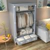 Non-Woven Fabric Portable Closet Wardrobe with Rolling Door & Hanging Rack - Lightweight Clothes Storage Organizer, 3 Drawers & Curtain Design - 67x35