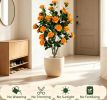 39.5 Inch Artificial Camellia Tree with Orange Blossoms in Cement Pot for Home Decor Faux Plant with Realistic Flowers