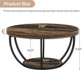 Wooden Coffee Table, 2-Tier Round Central Cocktail Table with Shelvesg