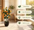 39.5 Inch Artificial Camellia Tree with Orange Blossoms in Cement Pot for Home Decor Faux Plant with Realistic Flowers
