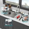 33-inch Topmount Drop-in Workstation Two-Tiered Ledge Single Bowl Stainless Steel Kitchen Sink with Flying Rain Waterfall Kitchen Faucet