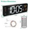 15.7in LED Digital Wall Clock with Remote Control 10 Level Brightness 3 Alarm Settings 12/24Hr Format Timing Countdown Temperature Calendar Display De