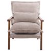 Cloud Shaped Indoor Leisure Chair with Solid Wood Armrest, Metal Frame, Chenille Fabric Accent Chair with Lumbar Pillow, Single Sofa Chair Khaki