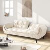 74 inch beige sofa soft two armrests throw pillow pillow comfortable fit apartment bedroom small space
