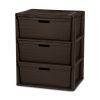 (2 pack) Wide 3 Drawer Tower, Easy to Assemble with Removable Decorative Cross-Weave Plastic Drawers, Tool-Free, Brown