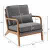 [Same code: 44658239] Oak Armrest Oak Upholstered Single Lounge Chair Indoor Lounge Chair Dark Grey