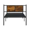 Twin XL Size metal bedframe,Headboard with wood panel decoration,black