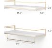 White Floating Shelves - Set of 2, Wall Mounted Hanging Shelves with Gold Towel Bar, Decorative Storage Shelves for Bathroom, Kitchen, Living Room and