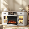 58 Inch Black Gold Oak Fireplace TV Stand with 25 Inch Insert, 2 Doors 2 Drawers & Glass Shelves, Media Console 147.4 x 45 x 80 cm