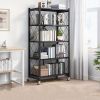 5Tier Heavy Duty Foldable Metal Rack Storage Rack, Removable Organizing Rack with Wheels, Suitable for Garage Kitchen, Black Kitchen Storage Rack, Gar