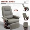 Adjustable Swivel Recliner Armchair, Faux Leather Manual Recliner with Footrest, Armrest and Wood Base for Living Room, Gray