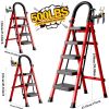 Heavy Duty 500 lbs Folding Step Ladder, Steel Step Stool with Wide Anti-Slip Pedals, Safety Lock and Handrails, Portable Multi Purpose Ladder for Home
