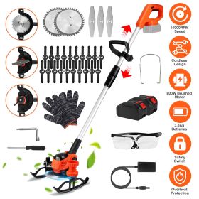 Lightweight Cordless Brush Cutter 800W Motor 15000 No-Load RPM, Multi-Angle Rotatable Trimming Head Dual Start Safety Lock Detachable Splash Baffle fo