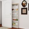 Behind The Door 69" Tall Bookcase with 4 Shelves and 5 hooks, Space-Saving Narrow storage cabinet for Living Room, Children's Room, Study Room, Kitche