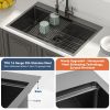 33 Inch Top Mount Drop-In Single Bowl Workstation Gunmetal Black Stainless Steel Kitchen Sink With Bottom Grid and Basket Drain, Roll-Up Drying Rack,