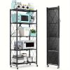 5Tier Heavy Duty Foldable Metal Rack Storage Rack, Removable Organizing Rack with Wheels, Suitable for Garage Kitchen, Black Kitchen Storage Rack, Gar