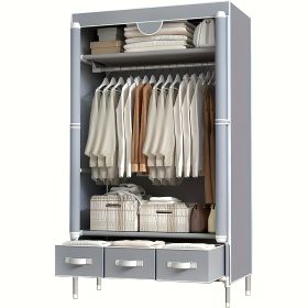 Non-Woven Fabric Portable Closet Wardrobe with Rolling Door & Hanging Rack - Lightweight Clothes Storage Organizer, 3 Drawers & Curtain Design - 67x35