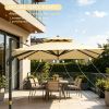 10ft Beige Hanging Cantilever Patio Umbrella Square Shape Aluminum Cross Base Tilt 360-Degree Rotation for Outdoor Relaxation